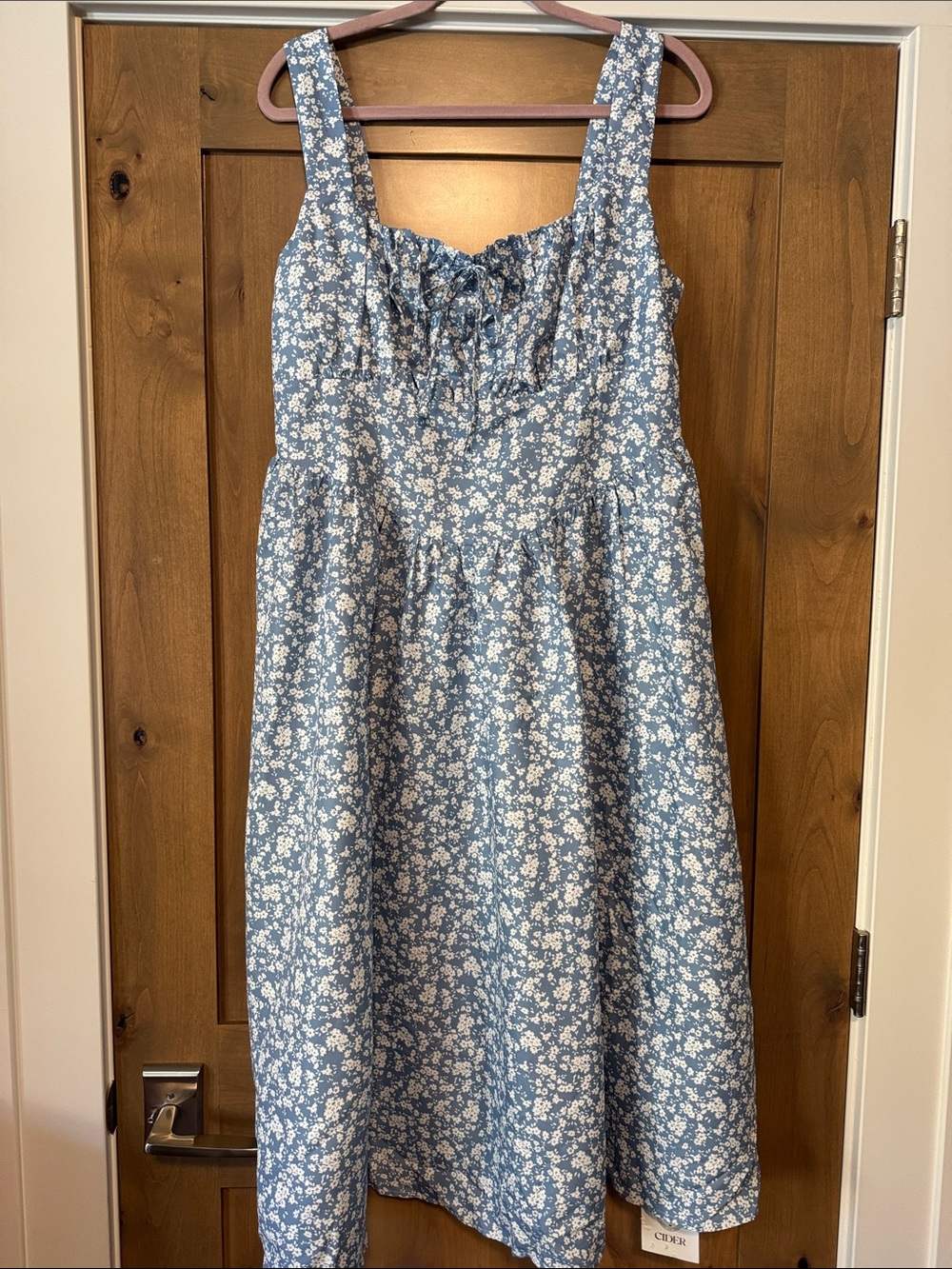 NWT Cider Blue ditzy Floral Midi Dress Womens XL Smocked Babydoll Milkmaid fairy